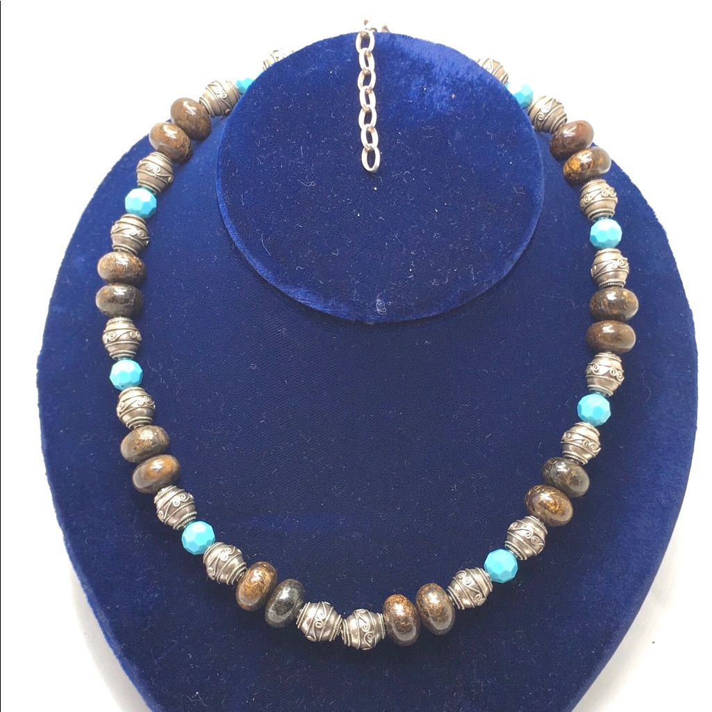 Dark Brown Bronzite Beads 925 Beads Necklace925 Sterling Silver Beads Necklace 183$
